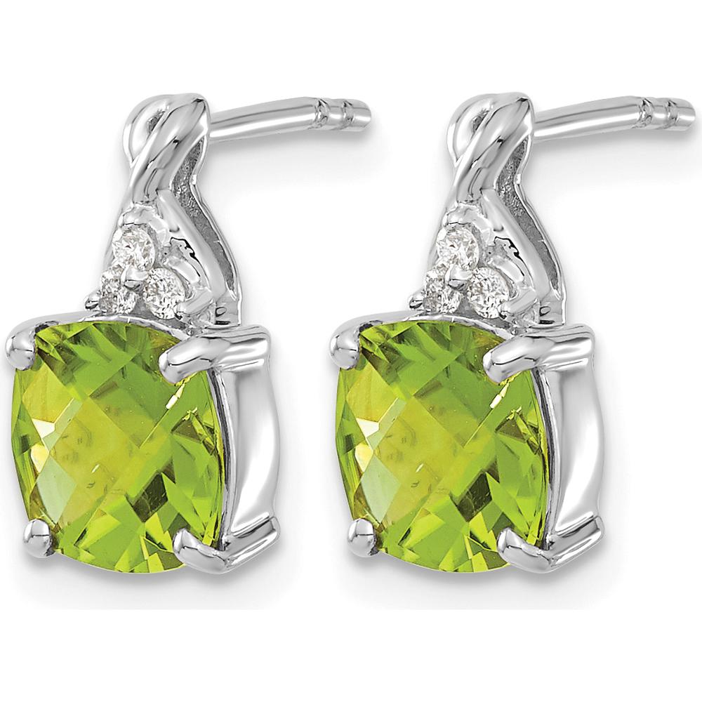 14K White Gold Peridot and Diamond Checkerboard Dangle Earrings - 0.01 Carat Diamond Weight by Oro Pregiato
