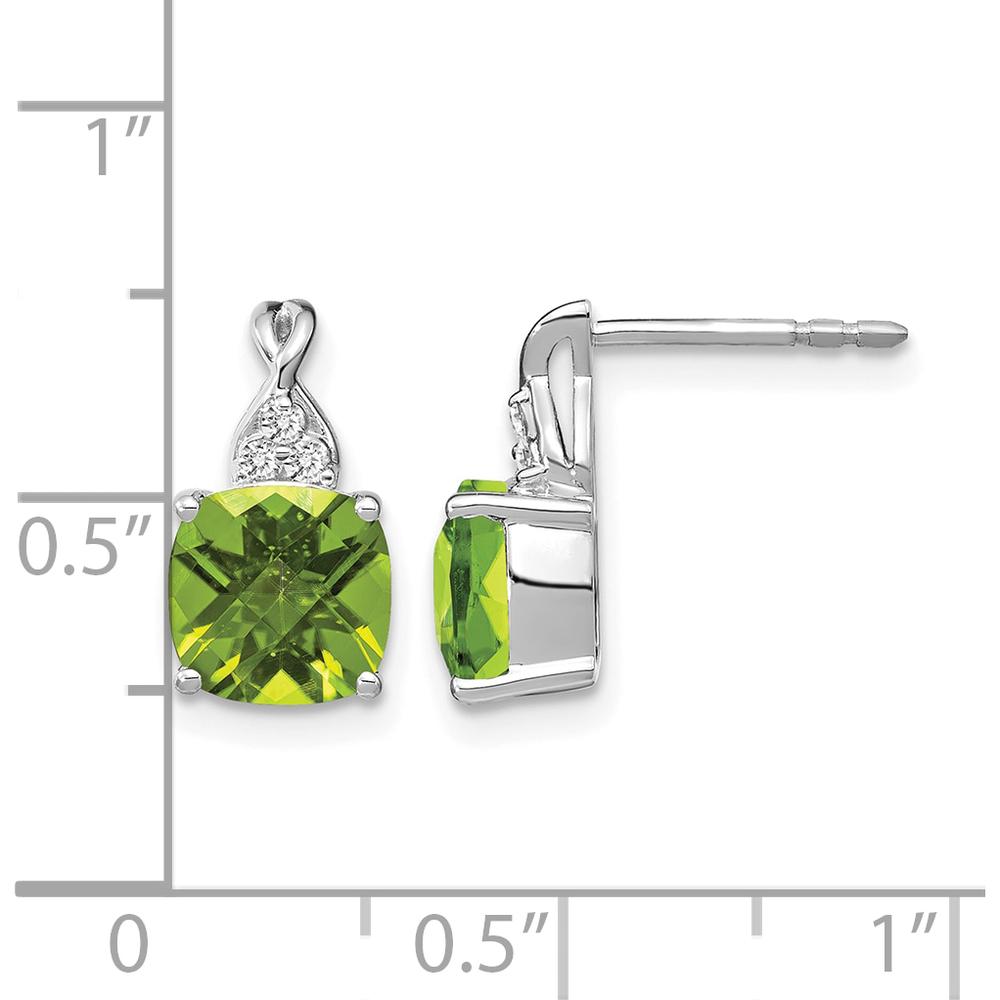 14K White Gold Peridot and Diamond Checkerboard Dangle Earrings - 0.01 Carat Diamond Weight by Oro Pregiato