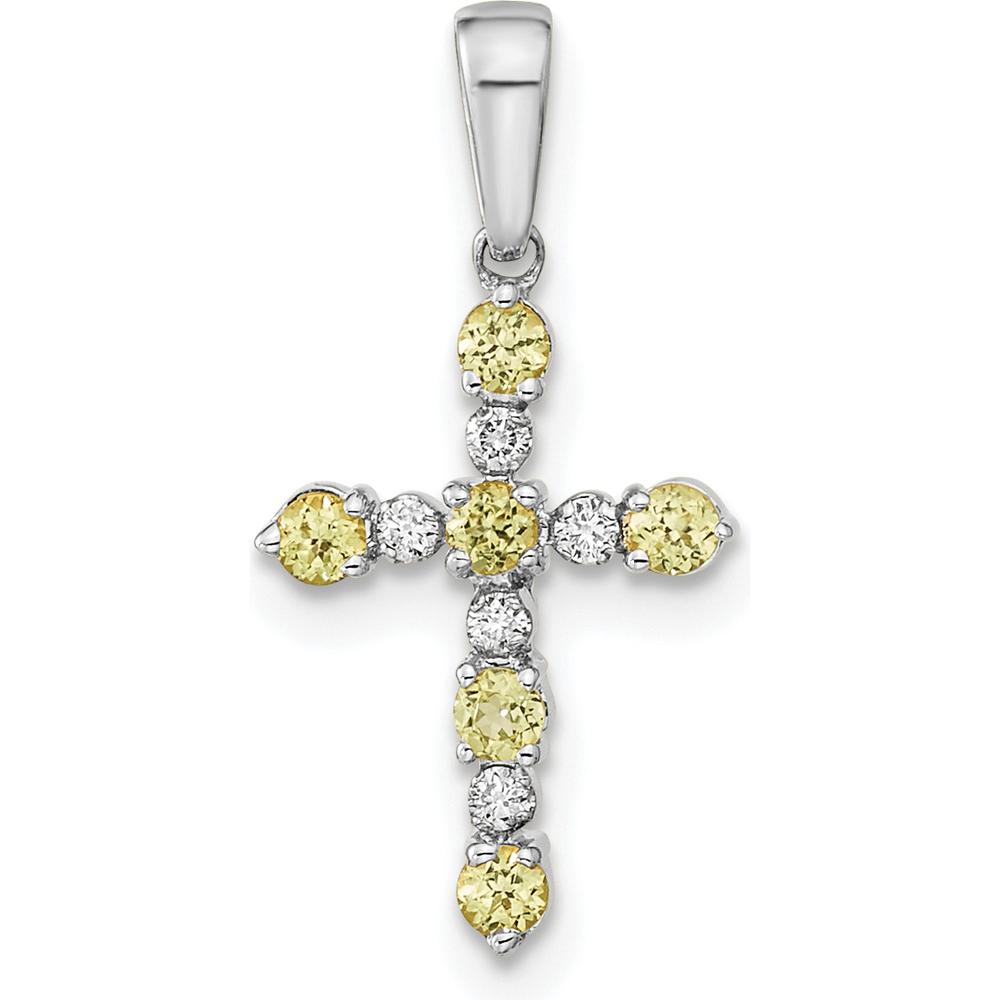 14K White Gold Peridot and Diamond Cross Pendant - 0.90 Carat Total Peridot Weight, 0.15 Carat Total Diamond Weight by Oro Pregiato