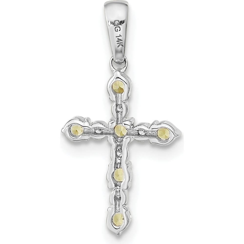 14K White Gold Peridot and Diamond Cross Pendant - 0.90 Carat Total Peridot Weight, 0.15 Carat Total Diamond Weight by Oro Pregiato