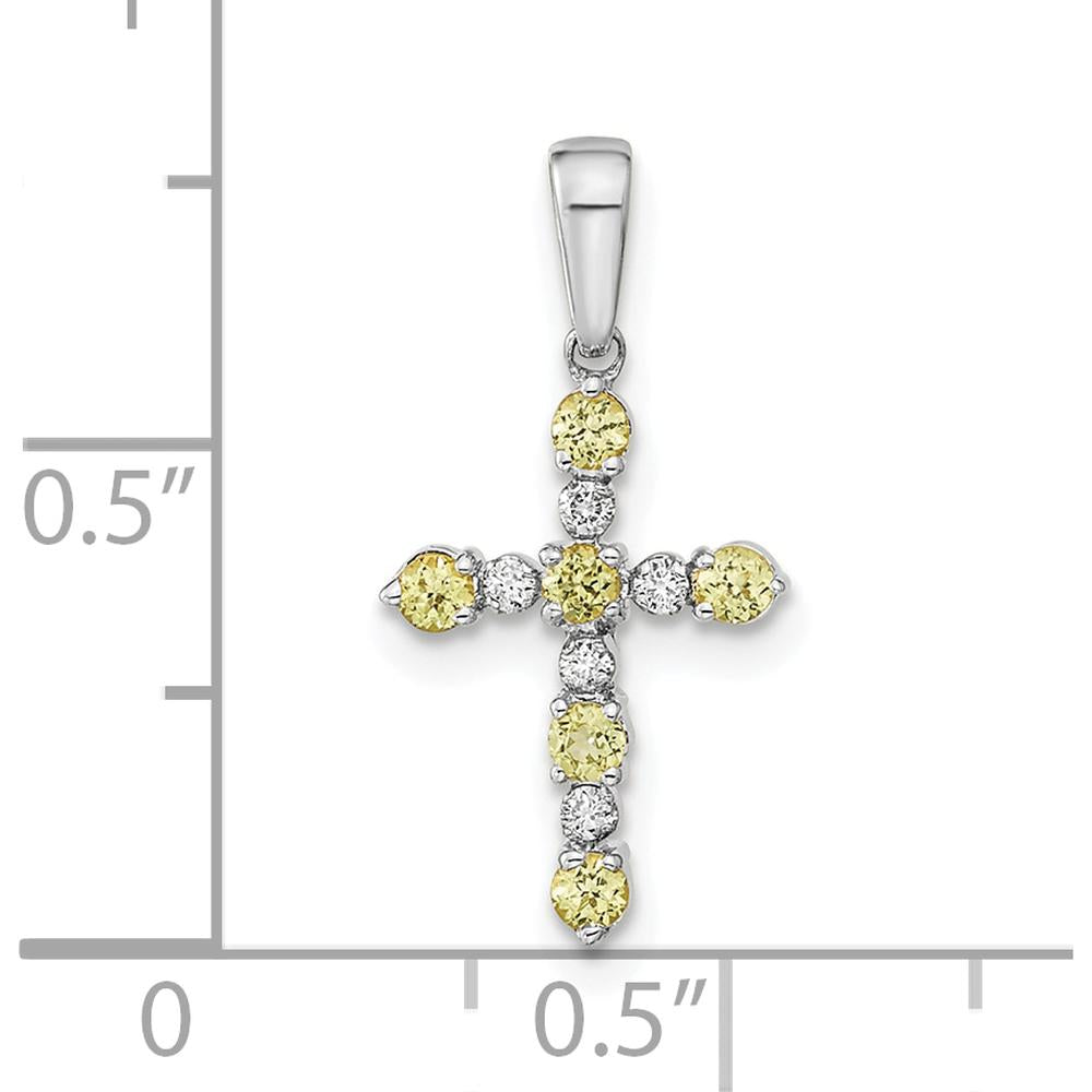 14K White Gold Peridot and Diamond Cross Pendant - 0.90 Carat Total Peridot Weight, 0.15 Carat Total Diamond Weight by Oro Pregiato