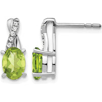 14K White Gold Peridot and Diamond Dangle Earrings - 0.75 Carat Total Peridot Weight, 0.06 Carat Total Diamond Weight by Oro Pregiato