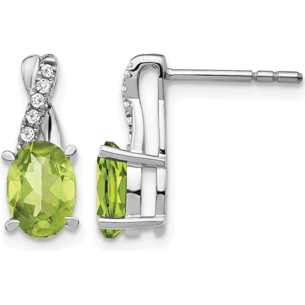 14K White Gold Peridot and Diamond Dangle Earrings - 0.75 Carat Total Peridot Weight, 0.06 Carat Total Diamond Weight by Oro Pregiato