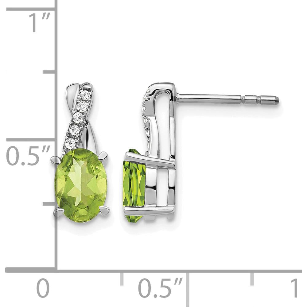 14K White Gold Peridot and Diamond Dangle Earrings - 0.75 Carat Total Peridot Weight, 0.06 Carat Total Diamond Weight by Oro Pregiato