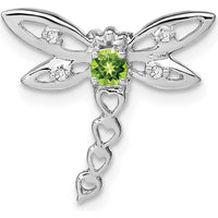 14K White Gold Peridot and Diamond Dragonfly Charm Pendant - 0.12 Carat Peridot, 0.02 Carat Total Diamond Weight by Lumare Gioia