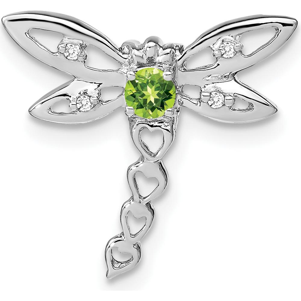 14K White Gold Peridot and Diamond Dragonfly Charm Pendant - 0.12 Carat Peridot, 0.02 Carat Total Diamond Weight by Lumare Gioia