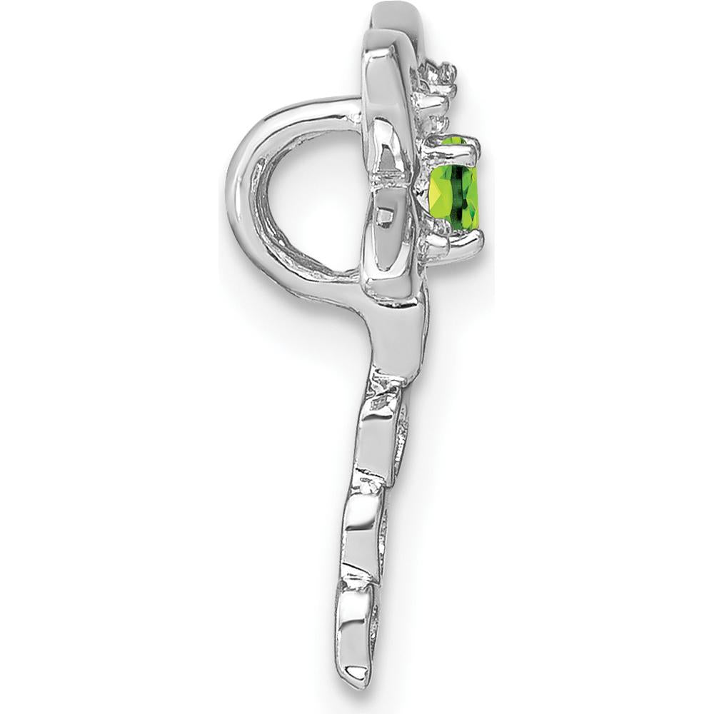 14K White Gold Peridot and Diamond Dragonfly Charm Pendant - 0.12 Carat Peridot, 0.02 Carat Total Diamond Weight by Lumare Gioia