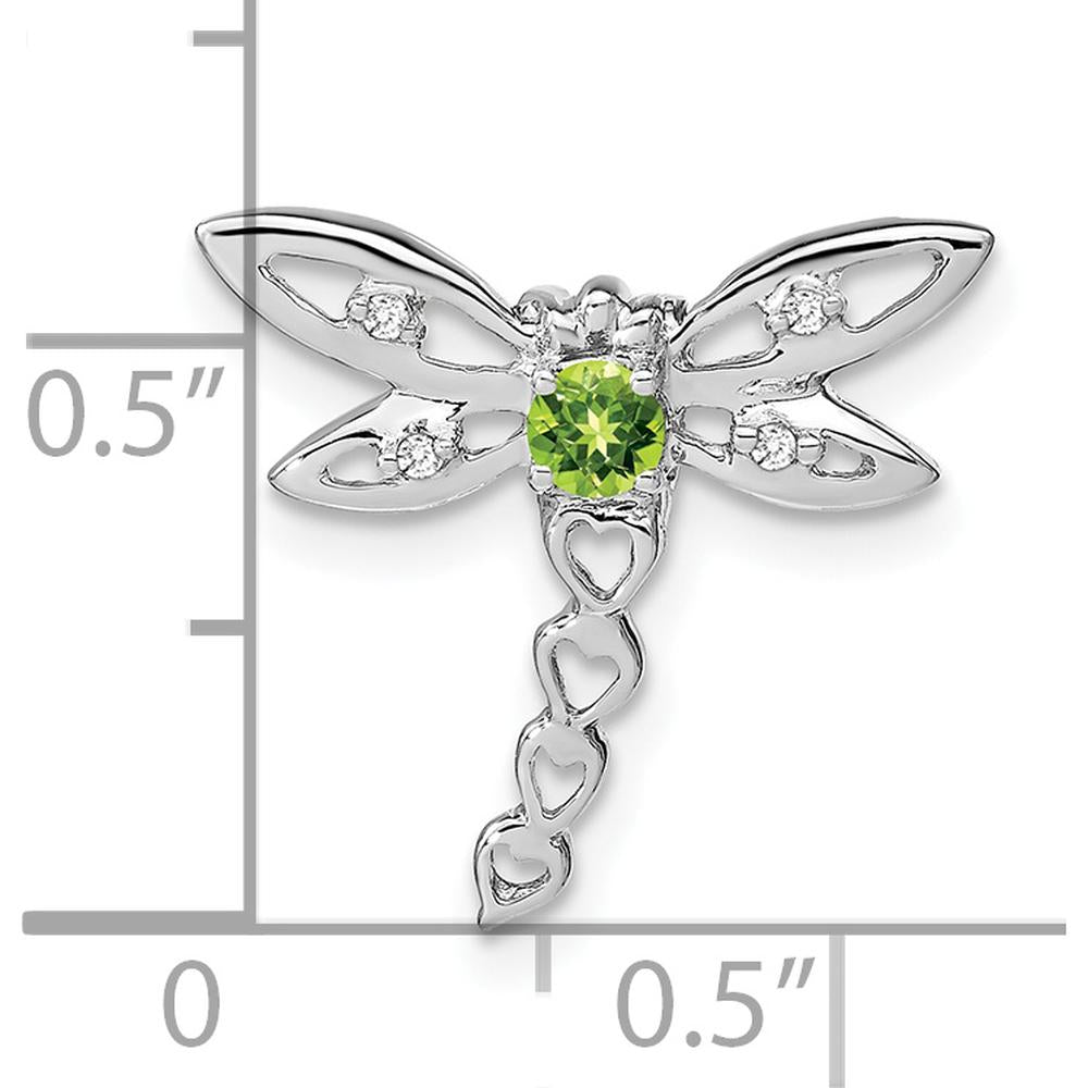 14K White Gold Peridot and Diamond Dragonfly Charm Pendant - 0.12 Carat Peridot, 0.02 Carat Total Diamond Weight by Lumare Gioia