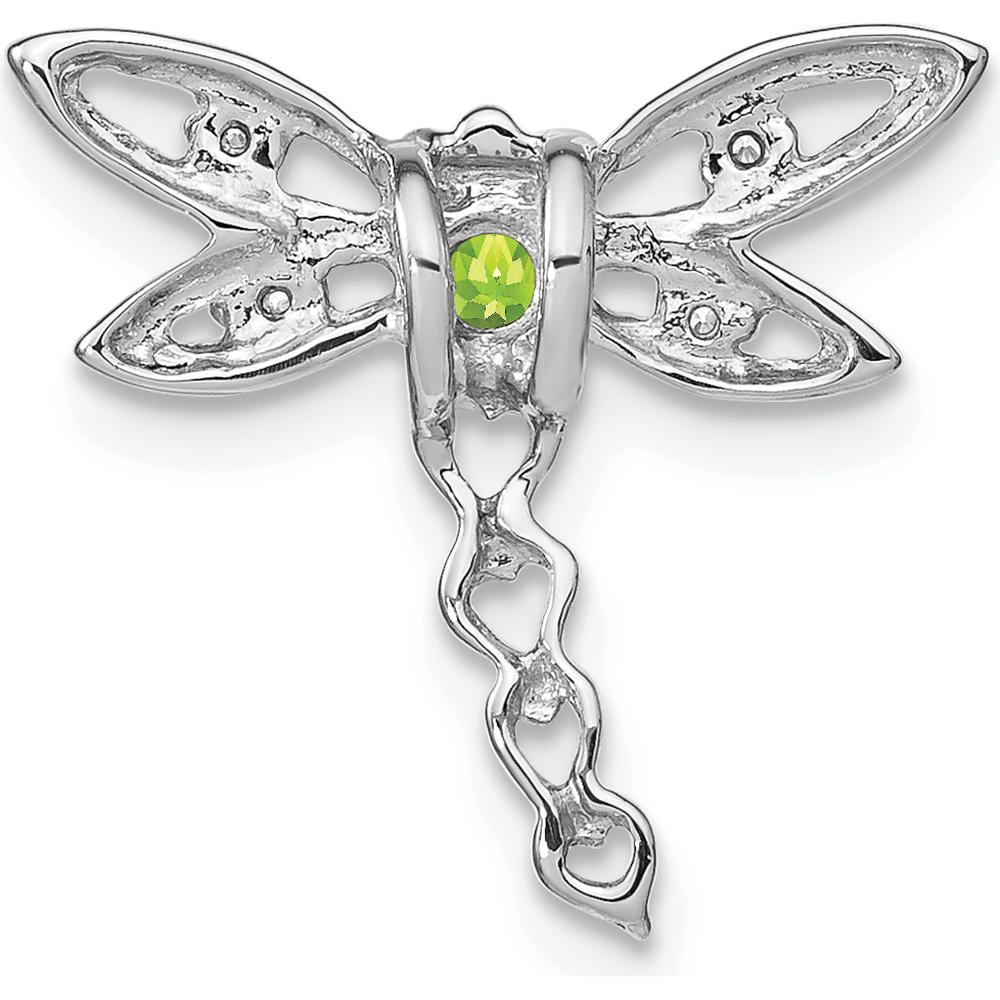 14K White Gold Peridot and Diamond Dragonfly Charm Pendant - 0.12 Carat Peridot, 0.02 Carat Total Diamond Weight by Lumare Gioia