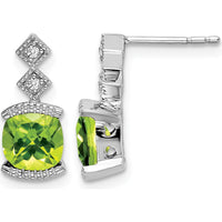 14K White Gold Peridot and Diamond Drop Earrings - 1.18 Carat Total Peridot Weight, 0.01 Carat Total Diamond Weight by Monteluci Fine Jewelry