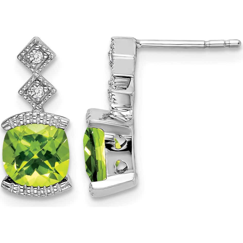 14K White Gold Peridot and Diamond Drop Earrings - 1.18 Carat Total Peridot Weight, 0.01 Carat Total Diamond Weight by Monteluci Fine Jewelry