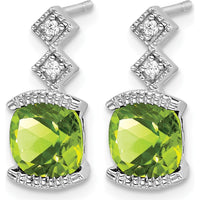 14K White Gold Peridot and Diamond Drop Earrings - 1.18 Carat Total Peridot Weight, 0.01 Carat Total Diamond Weight by Monteluci Fine Jewelry