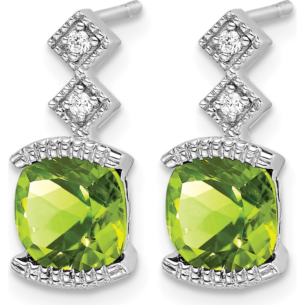 14K White Gold Peridot and Diamond Drop Earrings - 1.18 Carat Total Peridot Weight, 0.01 Carat Total Diamond Weight by Monteluci Fine Jewelry