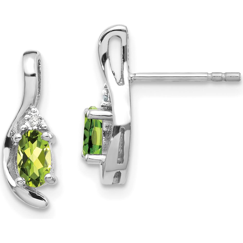 14K White Gold Peridot and Diamond Drop Earrings with Oval Peridot - 0.50 Carat Total Gem Weight by Oro Pregiato