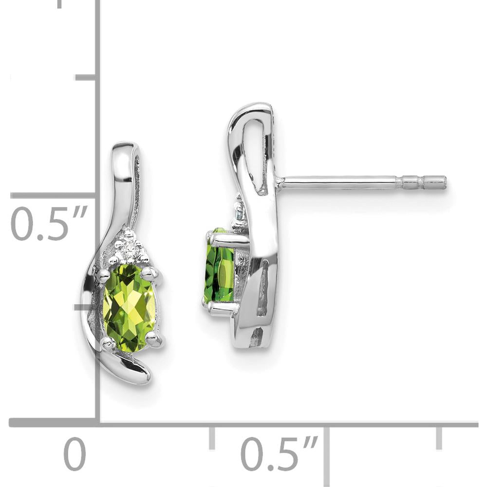 14K White Gold Peridot and Diamond Drop Earrings with Oval Peridot - 0.50 Carat Total Gem Weight by Oro Pregiato