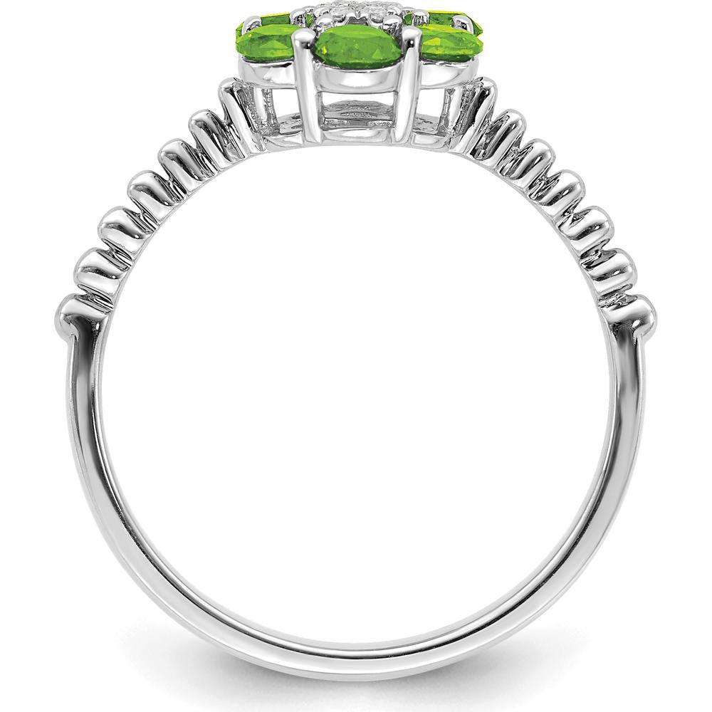 14K White Gold Peridot and Diamond Floral Ring with 6 Round Peridots and 7 Diamonds - 0.13 Carat Total Peridot Weight by 0