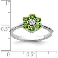 14K White Gold Peridot and Diamond Floral Ring with 6 Round Peridots and 7 Diamonds - 0.13 Carat Total Peridot Weight by 0