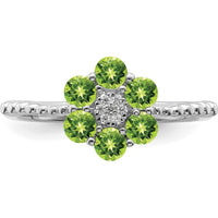 14K White Gold Peridot and Diamond Floral Ring with 6 Round Peridots and 7 Diamonds - 0.13 Carat Total Peridot Weight by 0