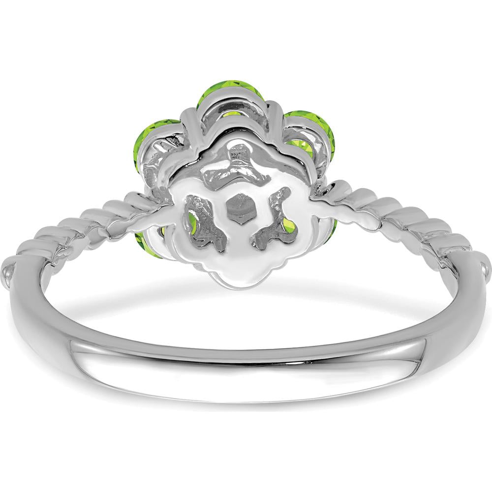 14K White Gold Peridot and Diamond Floral Ring with 6 Round Peridots and 7 Diamonds - 0.13 Carat Total Peridot Weight by 0