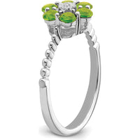 14K White Gold Peridot and Diamond Floral Ring with 6 Round Peridots and 7 Diamonds - 0.13 Carat Total Peridot Weight by 0
