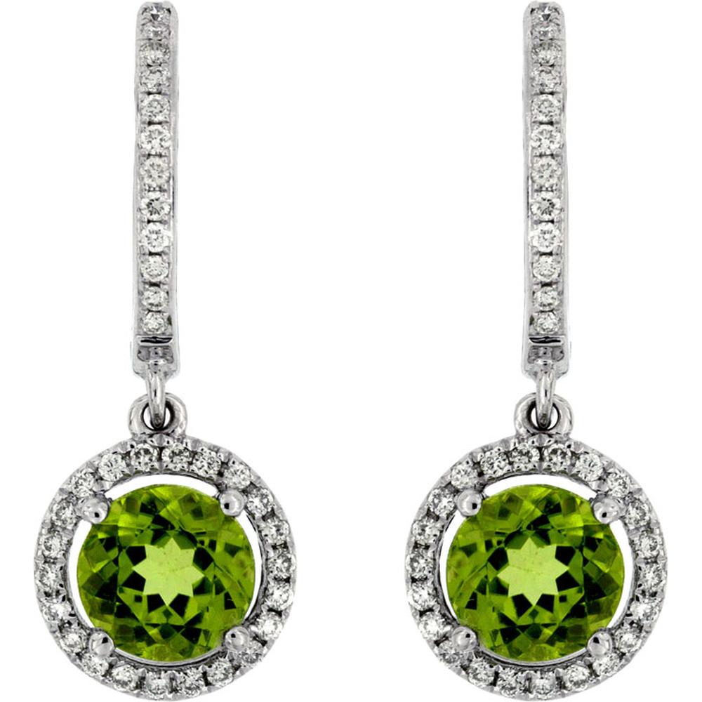 14K White Gold Peridot & Diamond Halo Earrings - 2.11 Carats Total Gem Weight