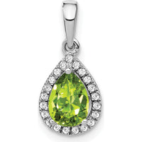 14K White Gold Peridot and Diamond Halo Pendant - 0.77 Carat Peridot, 0.105 Carat Diamonds by Lumare Gioia