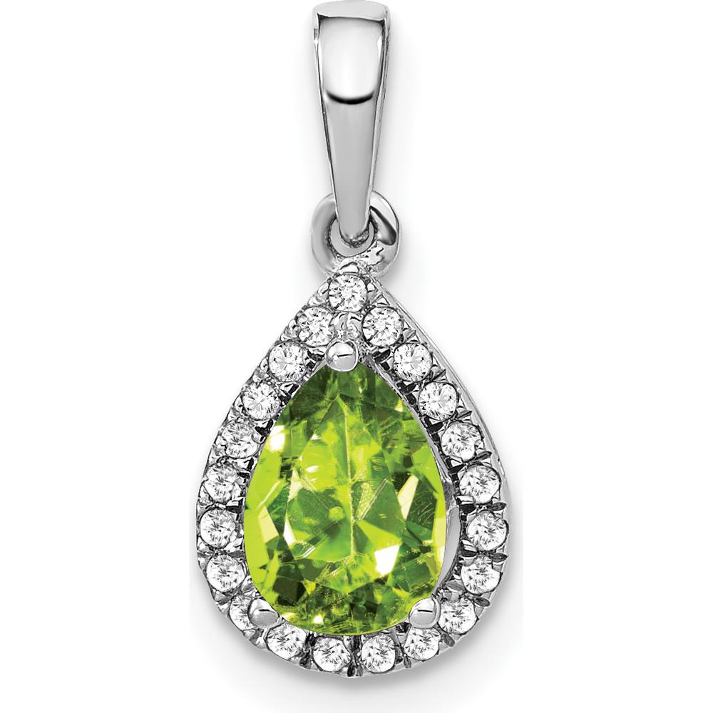 14K White Gold Peridot and Diamond Halo Pendant - 0.77 Carat Peridot, 0.105 Carat Diamonds by Lumare Gioia