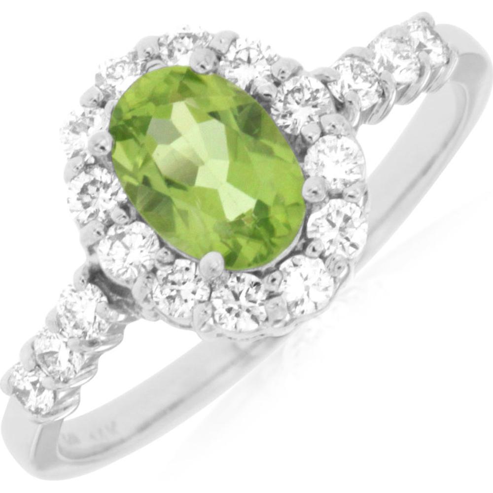 14K White Gold Peridot & Diamond Halo Ring - 1.32 Carats Total Weight