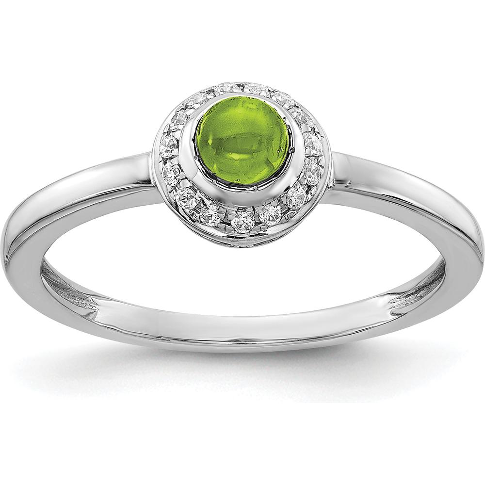14K White Gold Peridot and Diamond Halo Ring - .298 Carat Peridot, .075 Carat Diamond by 0