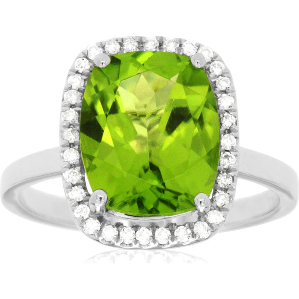 14K White Gold Peridot & Diamond Halo Ring - 4.43 Carats Total Gem Weight
