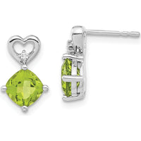 14K White Gold Peridot and Diamond Heart Drop Earrings - 1.25 Carat Peridot and 0.01 Carat Diamond by Oro Pregiato