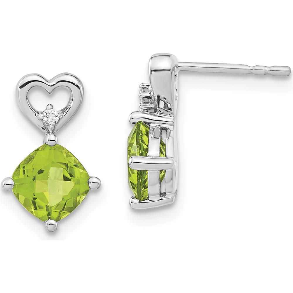 14K White Gold Peridot and Diamond Heart Drop Earrings - 1.25 Carat Peridot and 0.01 Carat Diamond by Oro Pregiato