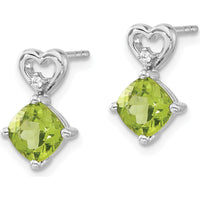14K White Gold Peridot and Diamond Heart Drop Earrings - 1.25 Carat Peridot and 0.01 Carat Diamond by Oro Pregiato