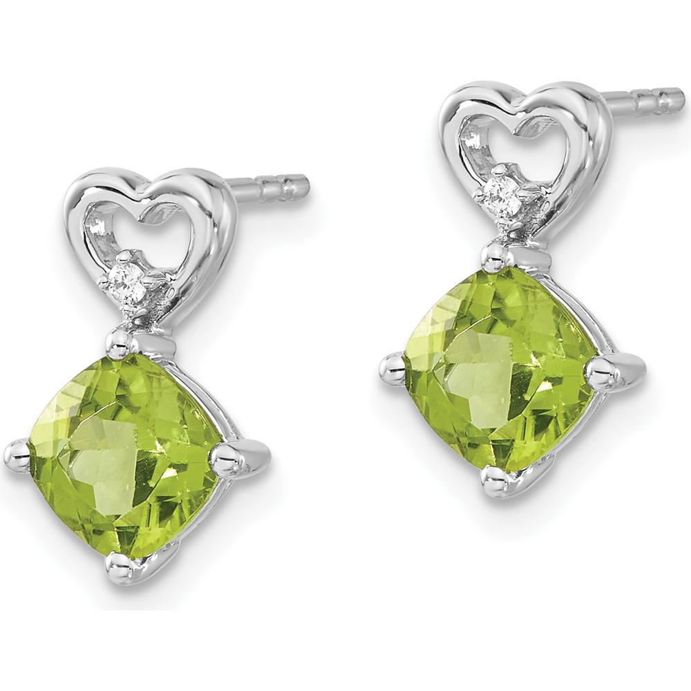 14K White Gold Peridot and Diamond Heart Drop Earrings - 1.25 Carat Peridot and 0.01 Carat Diamond by Oro Pregiato