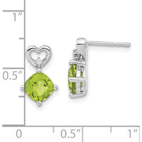 14K White Gold Peridot and Diamond Heart Drop Earrings - 1.25 Carat Peridot and 0.01 Carat Diamond by Oro Pregiato