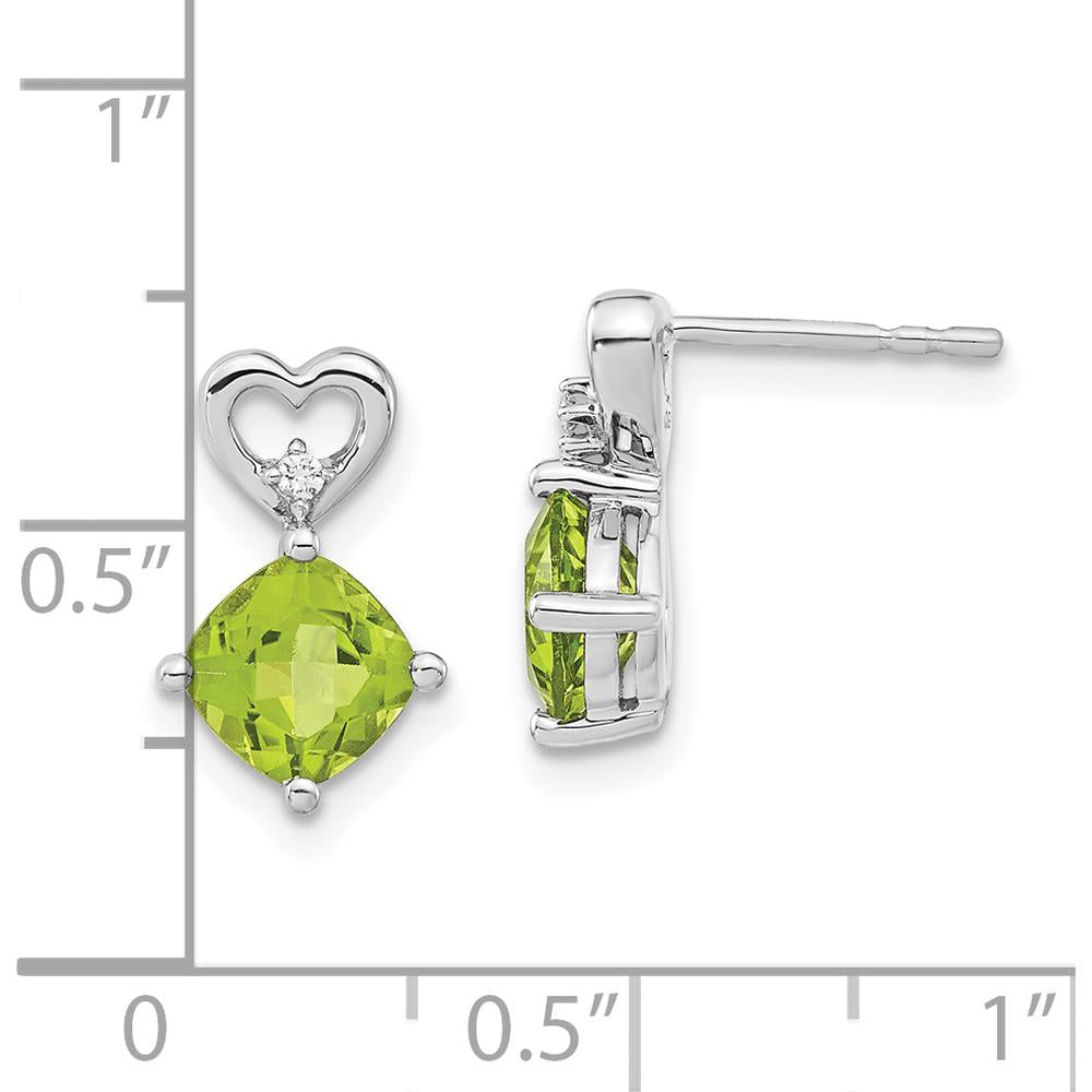 14K White Gold Peridot and Diamond Heart Drop Earrings - 1.25 Carat Peridot and 0.01 Carat Diamond by Oro Pregiato