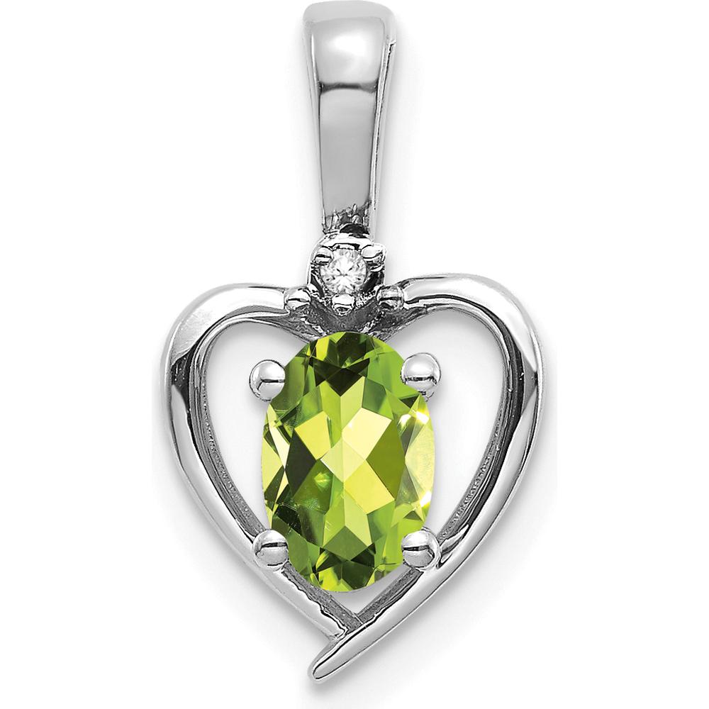 14K White Gold Peridot and Diamond Heart Pendant - 0.45 Carat Peridot, 0.007 Carat Diamond by Oro Pregiato