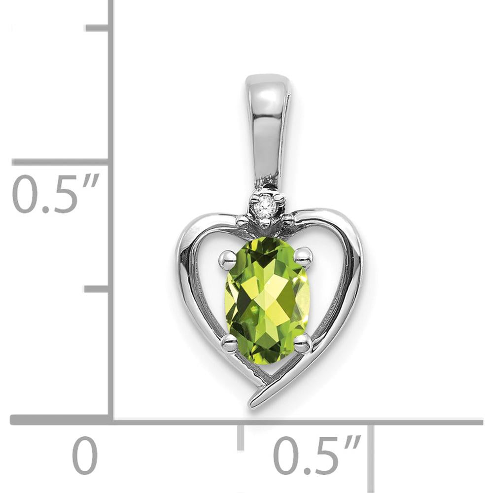 14K White Gold Peridot and Diamond Heart Pendant - 0.45 Carat Peridot, 0.007 Carat Diamond by Oro Pregiato
