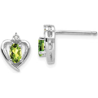 14K White Gold Peridot and Diamond Heart Post Earrings - 0.25 Carat Total Peridot Weight, 0.01 Carat Total Diamond Weight by Oro Pregiato