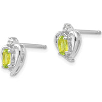 14K White Gold Peridot and Diamond Heart Post Earrings - 0.25 Carat Total Peridot Weight, 0.01 Carat Total Diamond Weight by Oro Pregiato