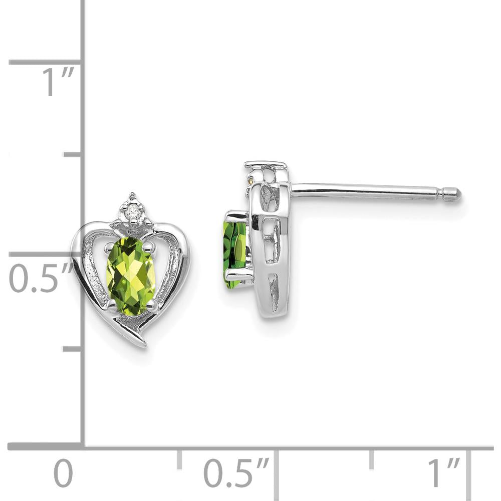 14K White Gold Peridot and Diamond Heart Post Earrings - 0.25 Carat Total Peridot Weight, 0.01 Carat Total Diamond Weight by Oro Pregiato