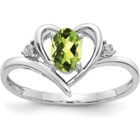 14K White Gold Peridot and Diamond Heart Ring - 0.45 Carat Oval Peridot, 0.01 Carat Total Diamond Weight by Oro Pregiato