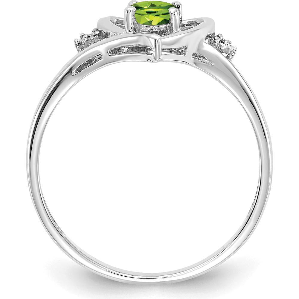 14K White Gold Peridot and Diamond Heart Ring - 0.45 Carat Oval Peridot, 0.01 Carat Total Diamond Weight by Oro Pregiato