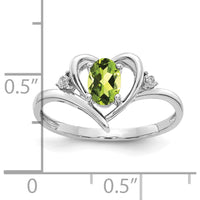 14K White Gold Peridot and Diamond Heart Ring - 0.45 Carat Oval Peridot, 0.01 Carat Total Diamond Weight by Oro Pregiato