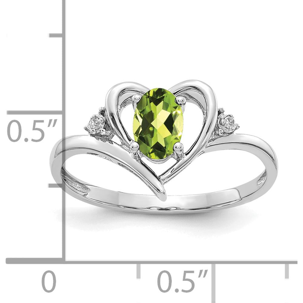 14K White Gold Peridot and Diamond Heart Ring - 0.45 Carat Oval Peridot, 0.01 Carat Total Diamond Weight by Oro Pregiato