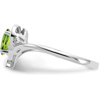 14K White Gold Peridot and Diamond Heart Ring - 0.45 Carat Oval Peridot, 0.01 Carat Total Diamond Weight by Oro Pregiato