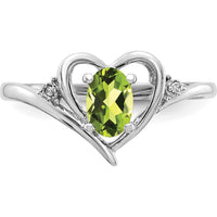 14K White Gold Peridot and Diamond Heart Ring - 0.45 Carat Oval Peridot, 0.01 Carat Total Diamond Weight by Oro Pregiato