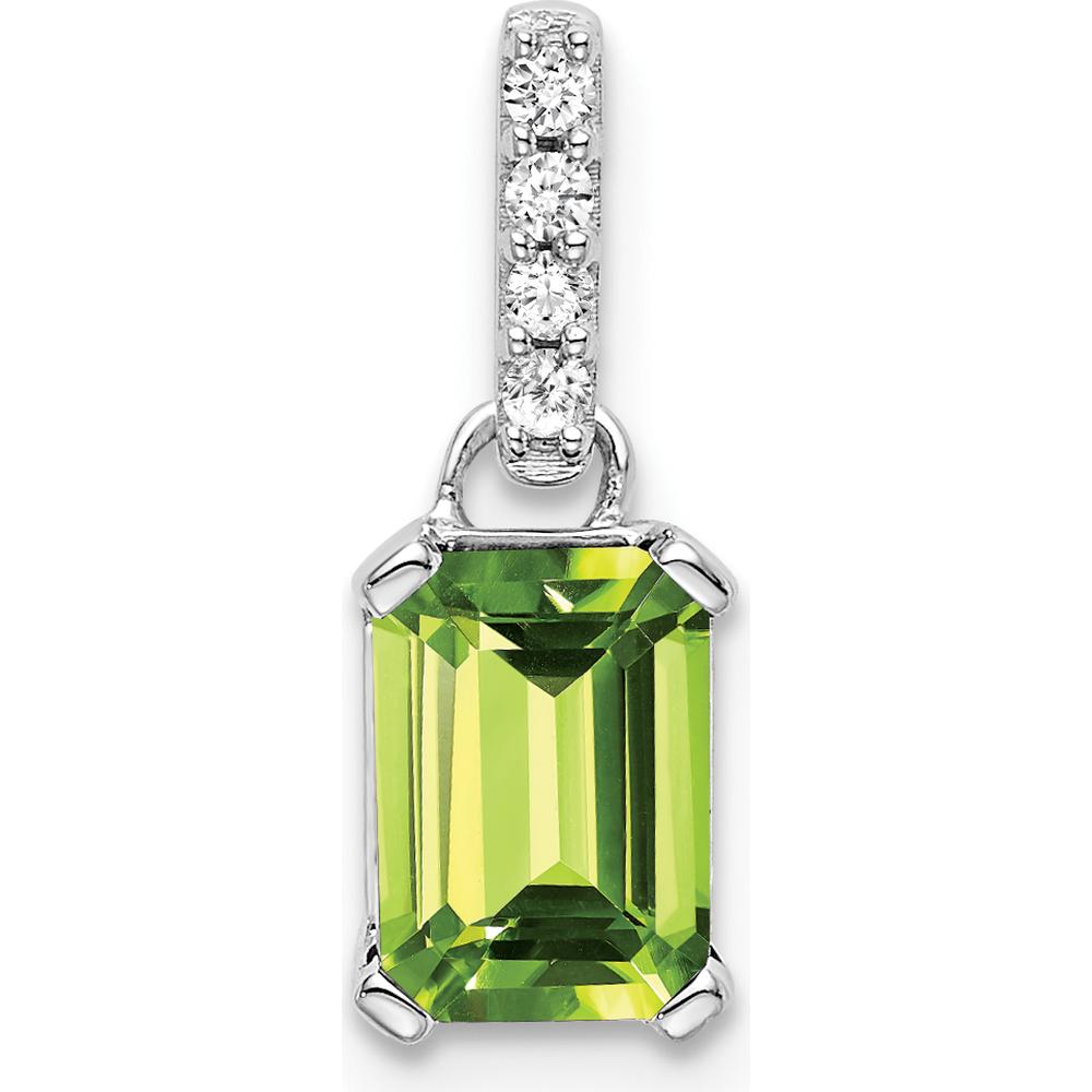 14K White Gold Peridot and Diamond Pendant with Octagon Peridot - 0.01 Carat Total Diamond Weight by Oro Pregiato