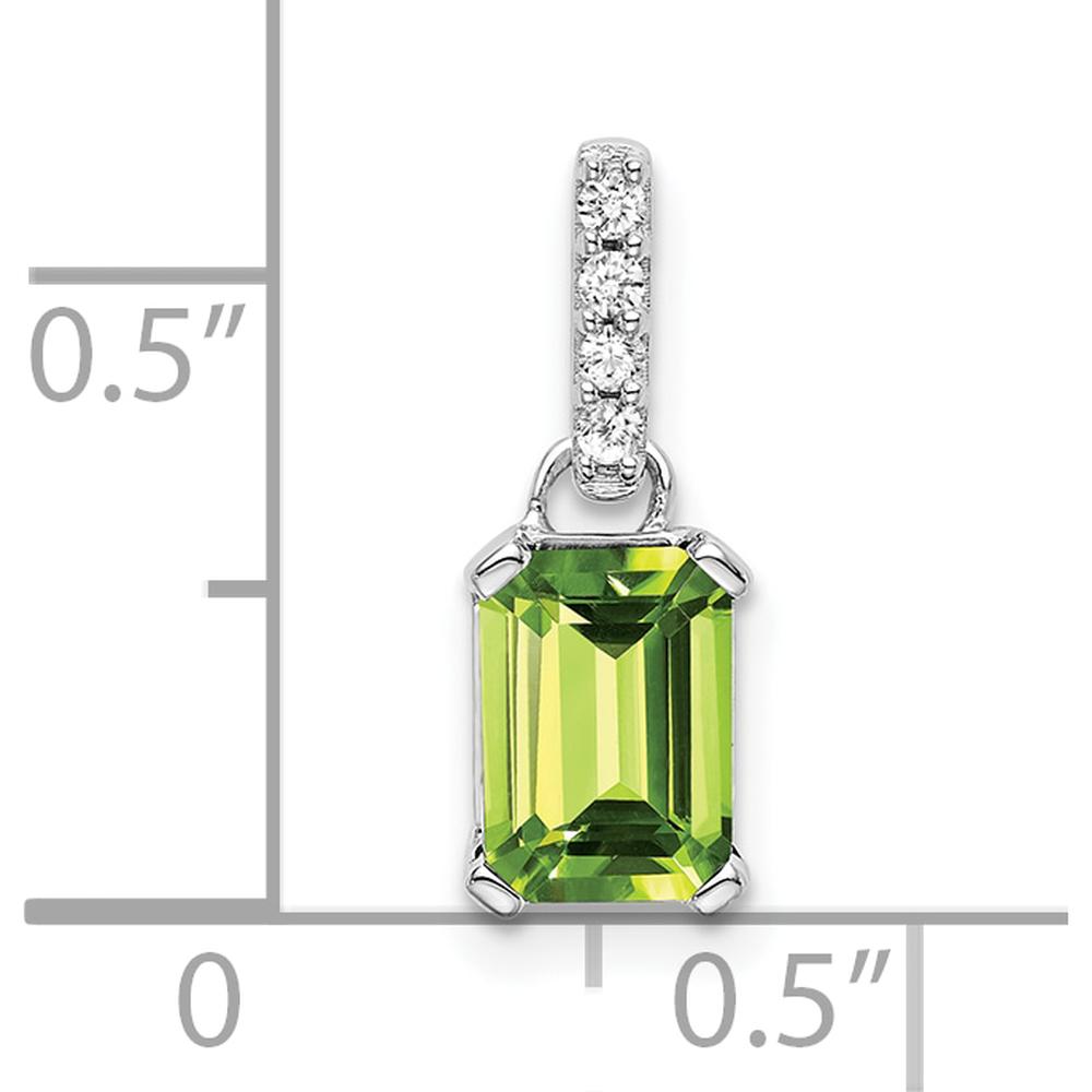 14K White Gold Peridot and Diamond Pendant with Octagon Peridot - 0.01 Carat Total Diamond Weight by Oro Pregiato