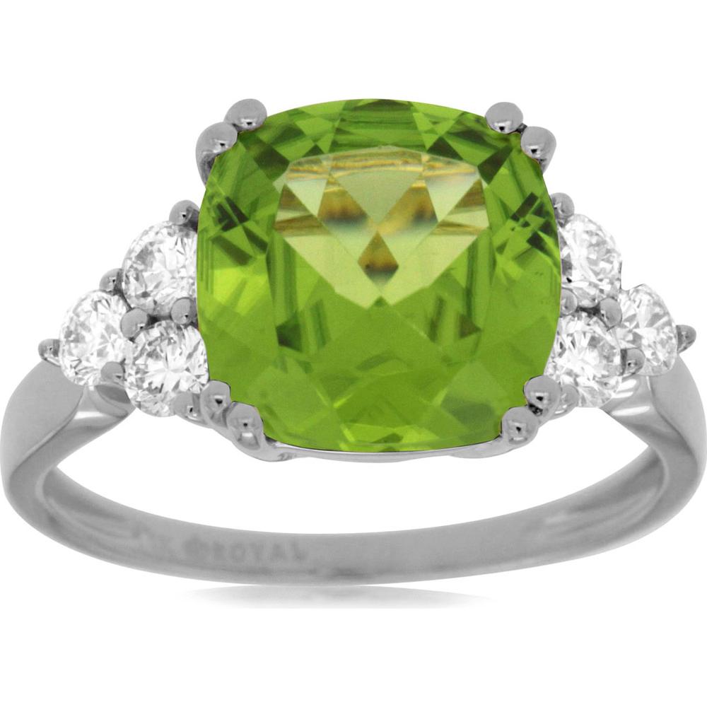 14K White Gold Peridot & Diamond Ring - 4.20 Carats Peridot and 0.45 Carats Total Diamond Weight